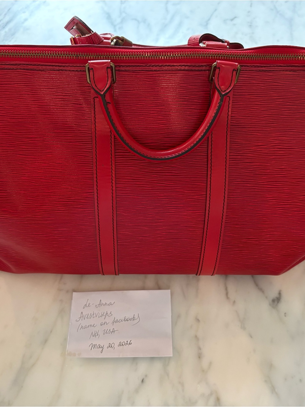 Louis Vuitton Red Epi Leather Duffle bag 55